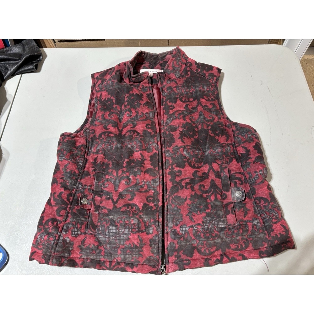 Croft & Barrow Vest Women's Size XL Red Black Floral‎ Pattern